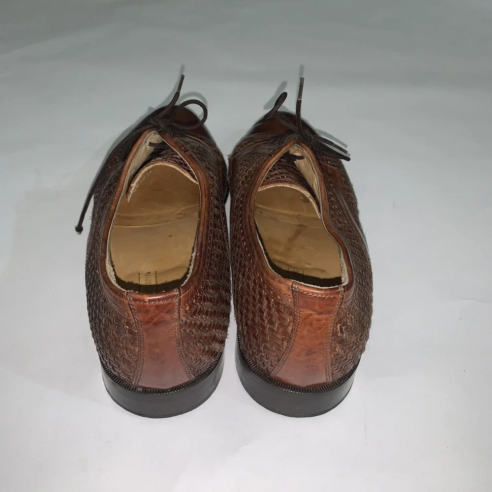 Johnston & Murphy Domani Shoes Mens 10.5 M Brown Woven Cap Toe Derby Dress Italy